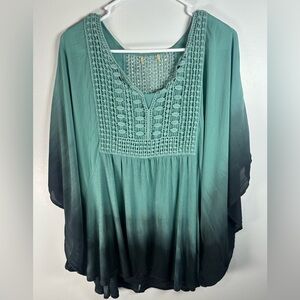Chic Teal Women's Blouse with Crochet Detail